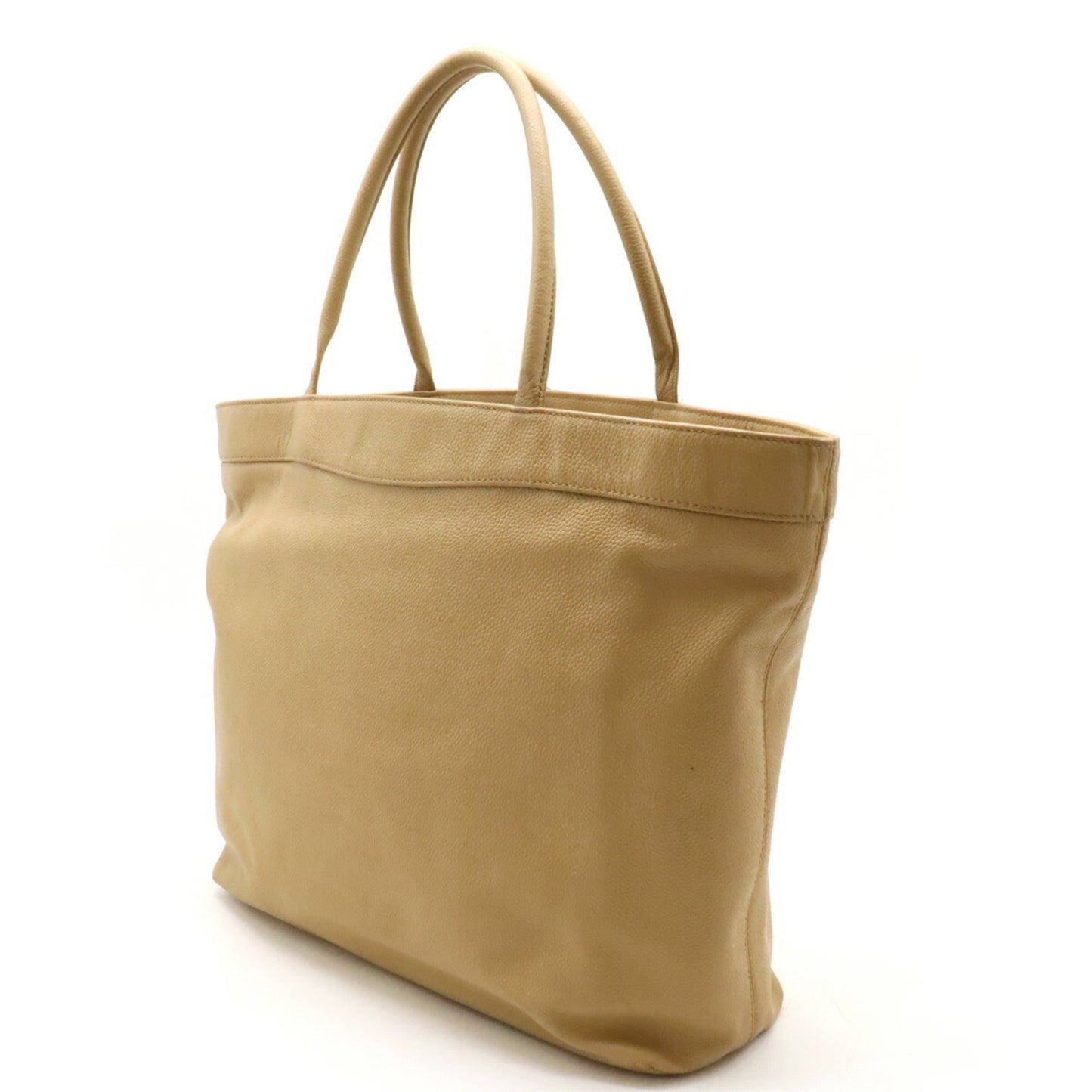 CHANEL Coco Mark Tote Bag Shoulder Caviar Skin Leather Beige