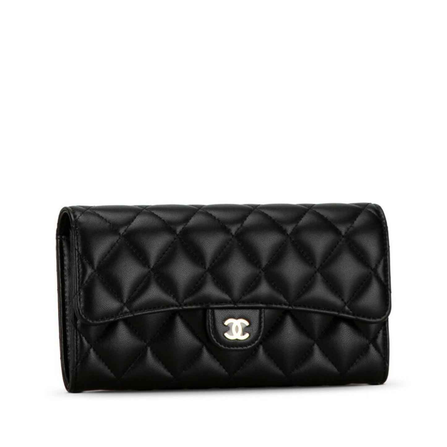 CHANEL Classic Long Flap Wallet AP0241 Black Lambskin Women's