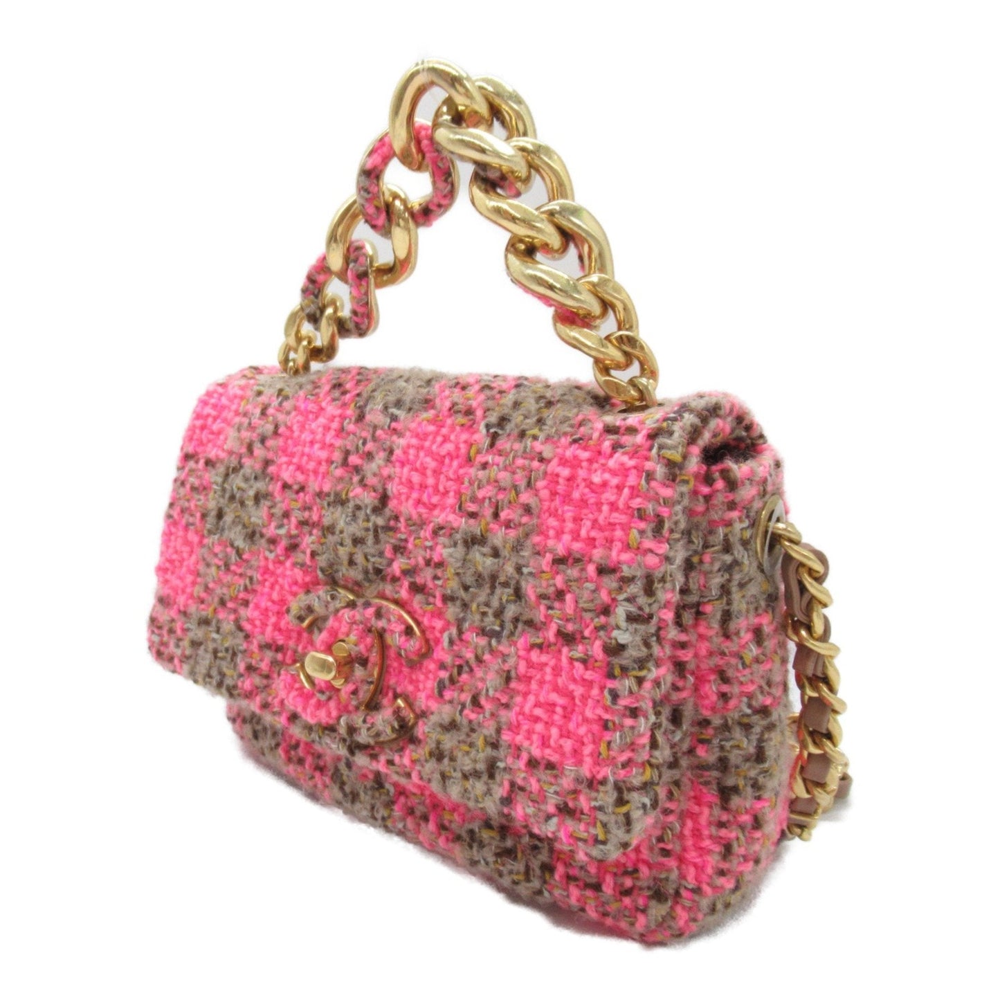 CHANEL ChainShoulder bag Pink Brown tweed