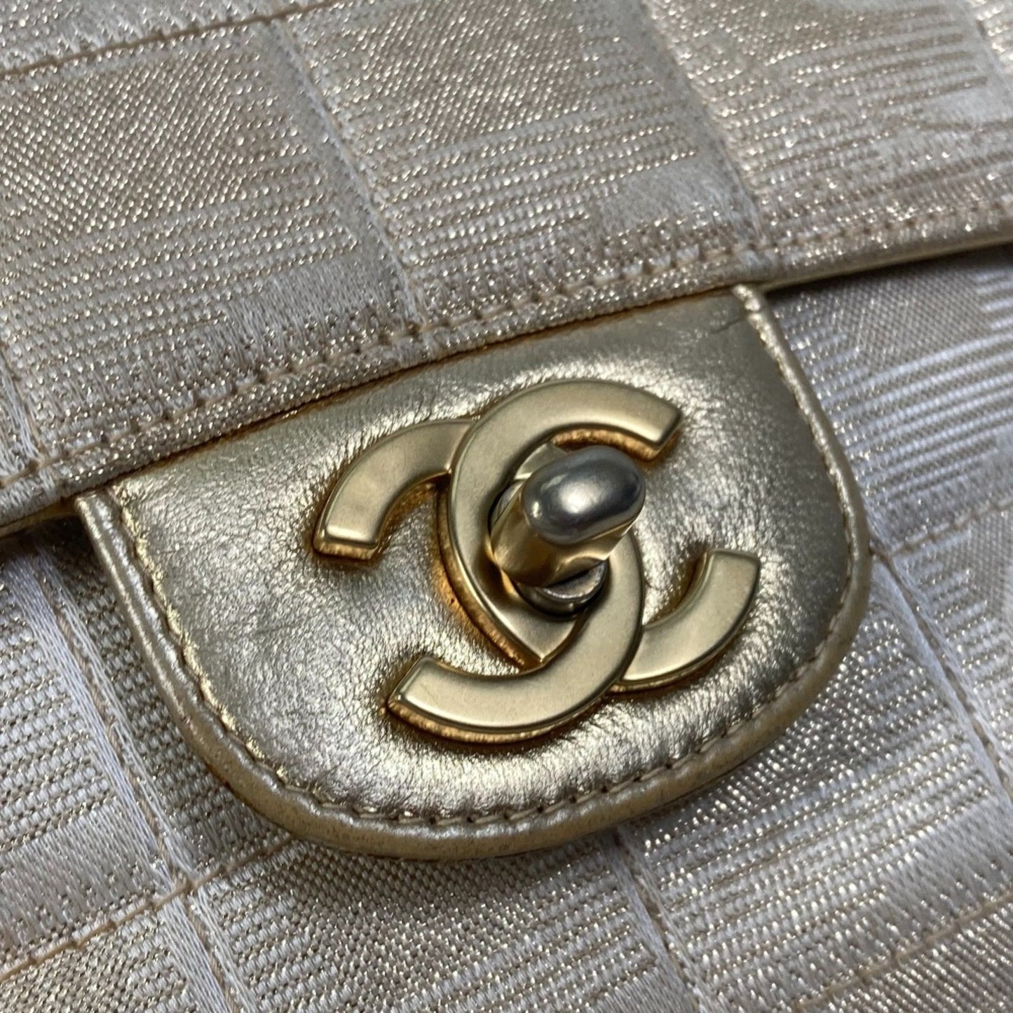 Chanel CC Mark CC Double Chain Crossbody Shoulder Bag Beige