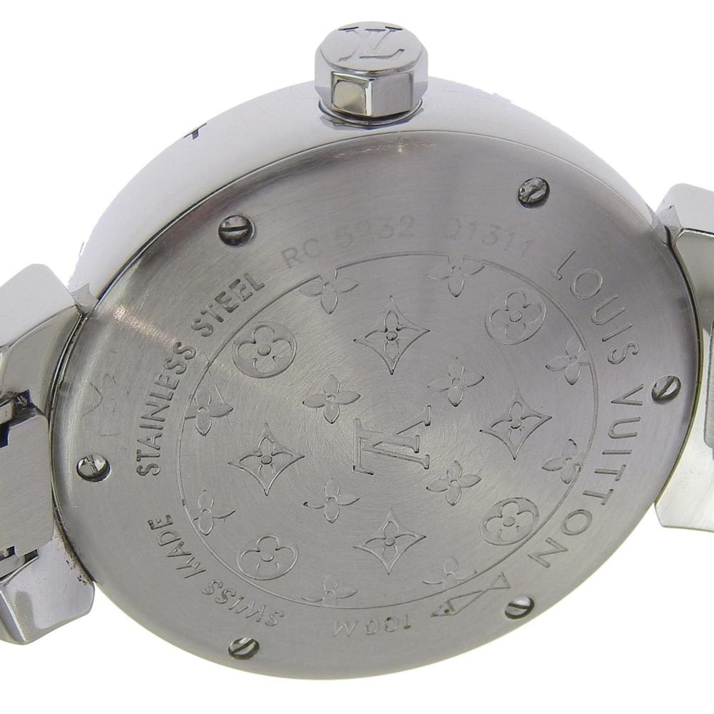 LOUIS VUITTON Tambour Watch Q1311 Stainless Steel Silver Quartz Analog Display Women's Brown Dial