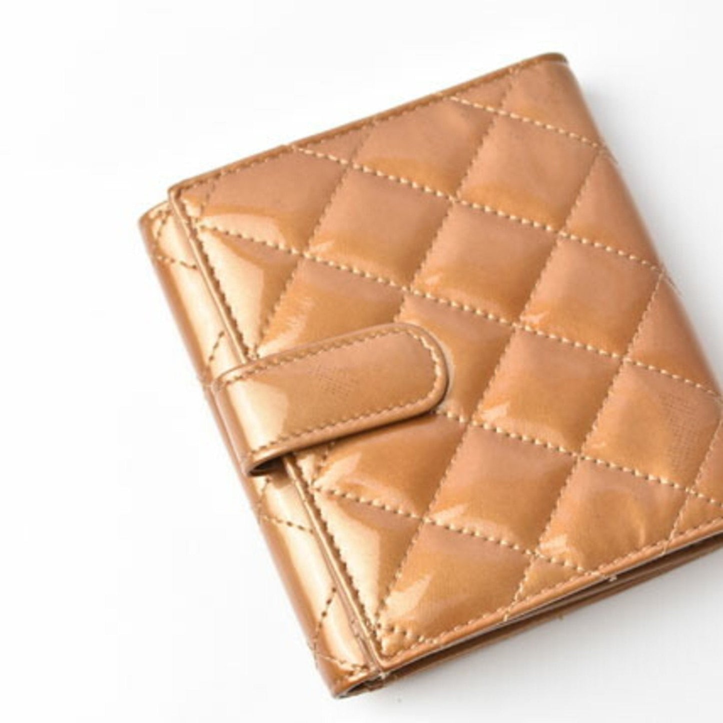 Chanel Wallet 8694  Folding Double Snap Brilliant Patent Leather Coco Mark Bronze