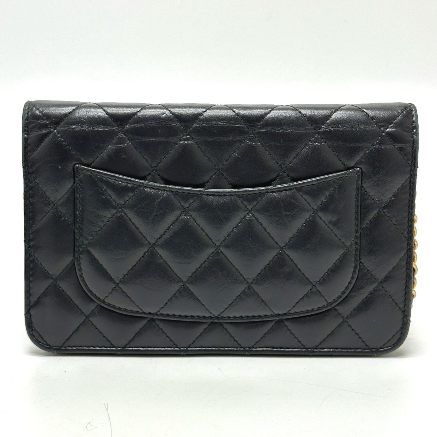 Chanel A80441 2.55 Embroidered Studs Chain wallet Shoulder Bag Black GoldHardware