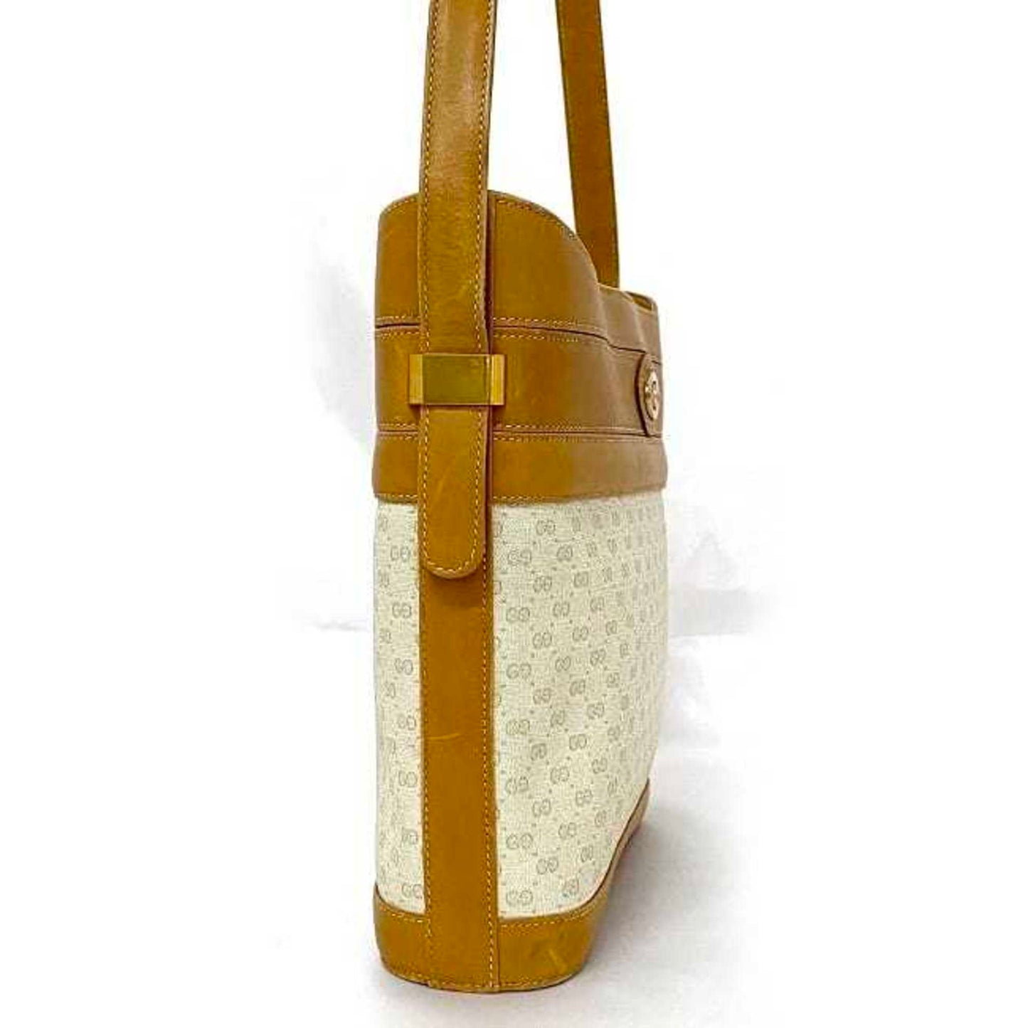 Gucci Beige Brown Gold Pvc Leather Shoulder Bag