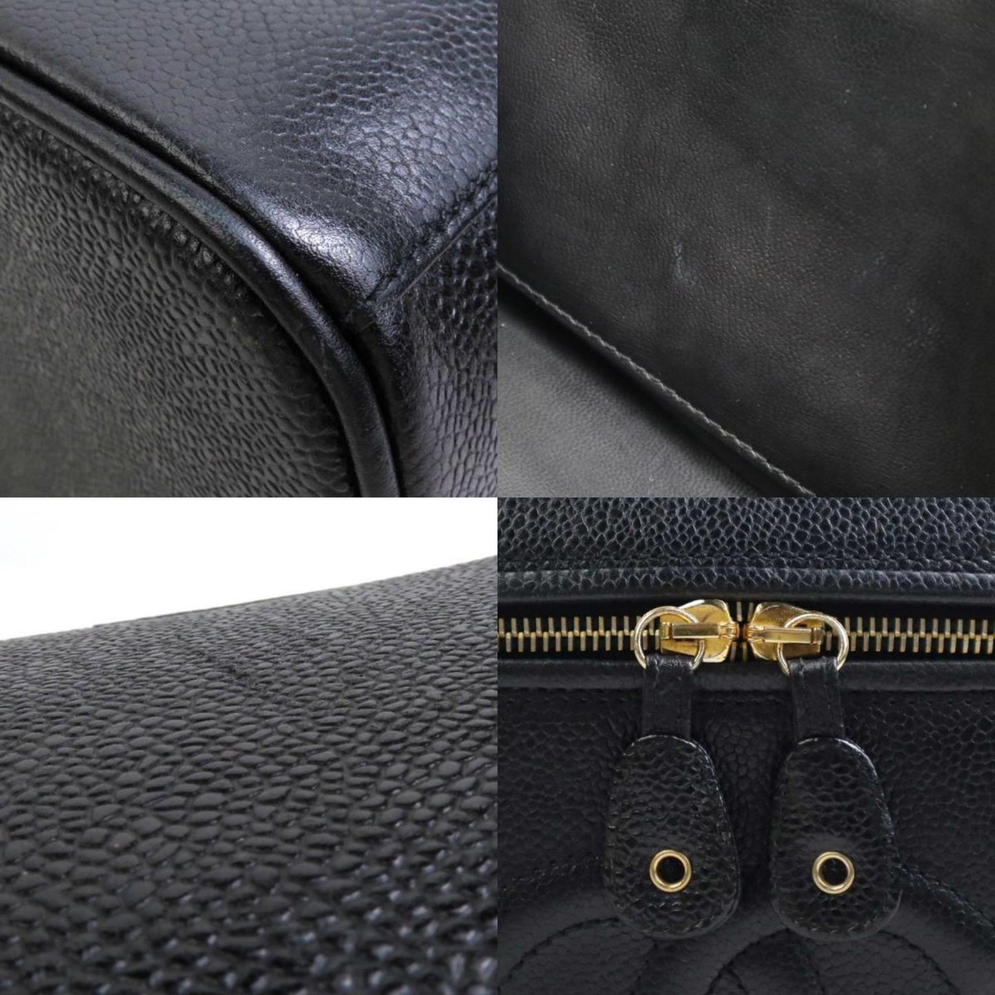 CHANEL Handbag Vanity Bag Shoulder Coco Mark Caviar Skin Leather Black Gold Women's e58851g