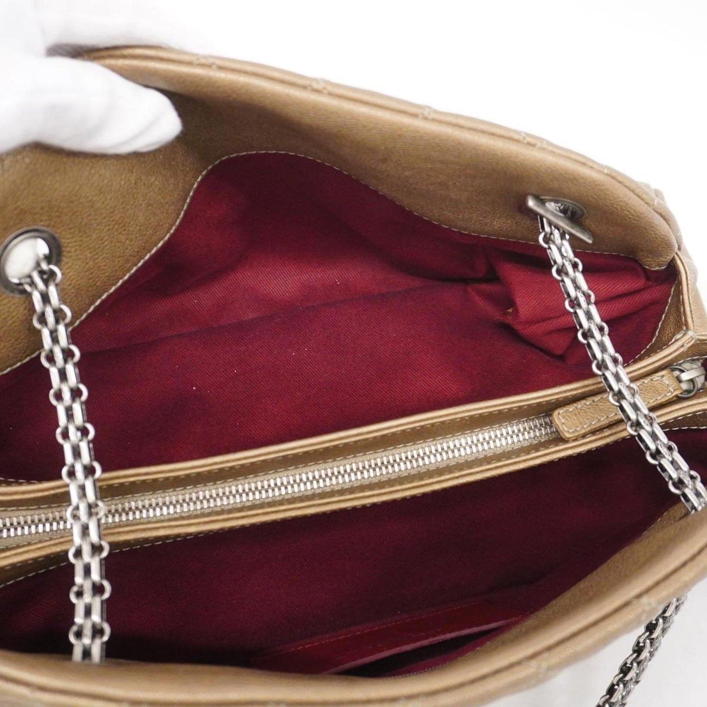 Chanel Shoulder Bag Matelasse Chain Leather Khaki Women's