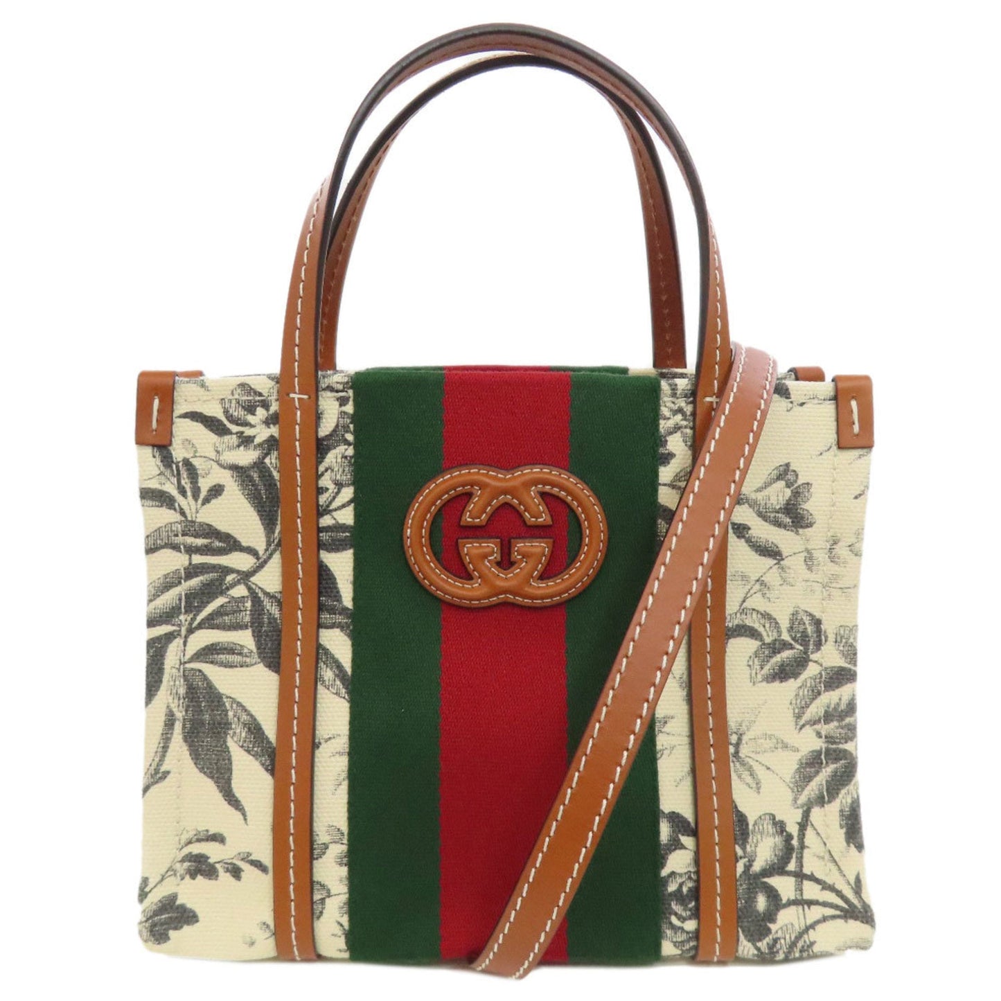 Gucci Brown White Canvas Tote Bag ()
