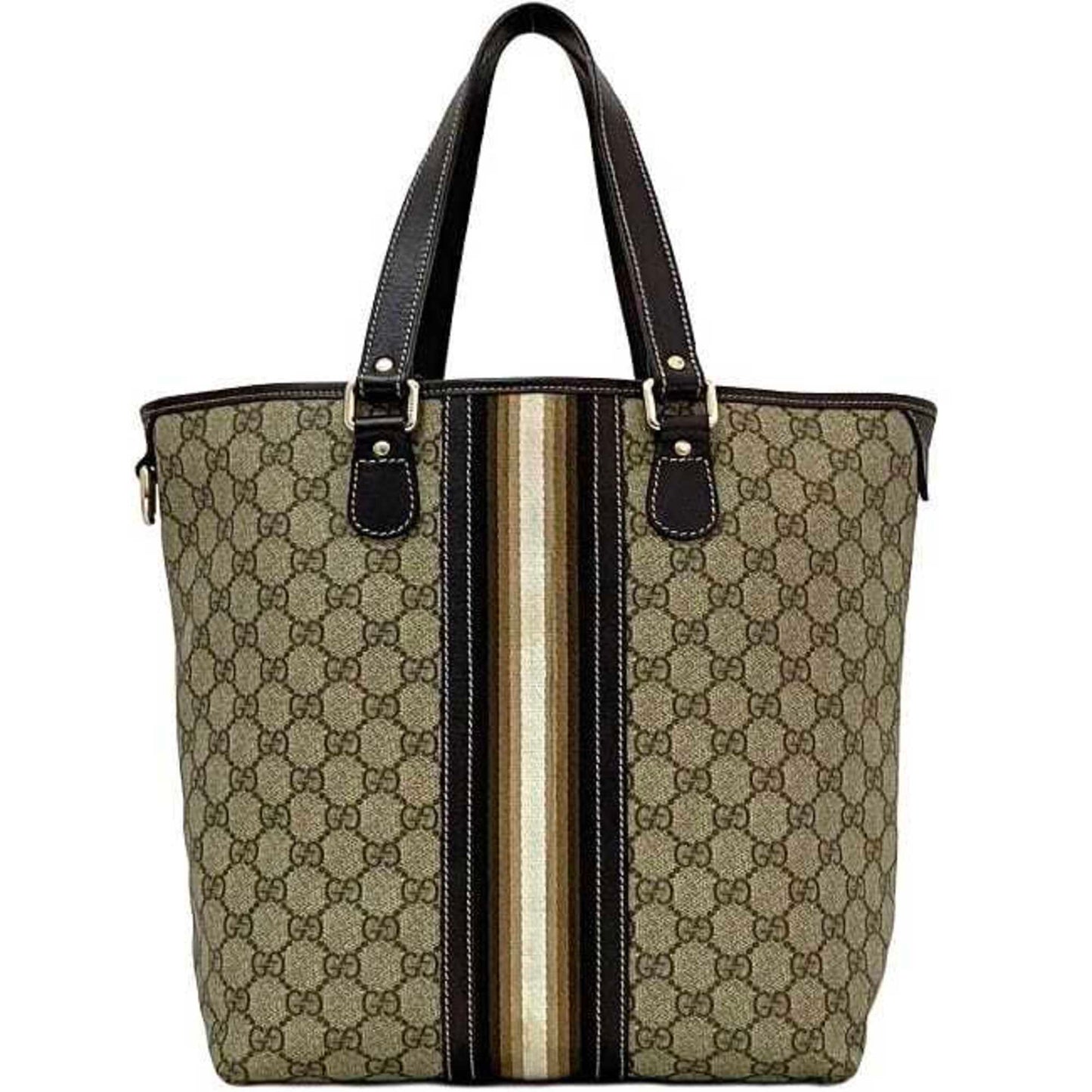 Gucci Beige Brown Leather Pvc Tote Bag ()