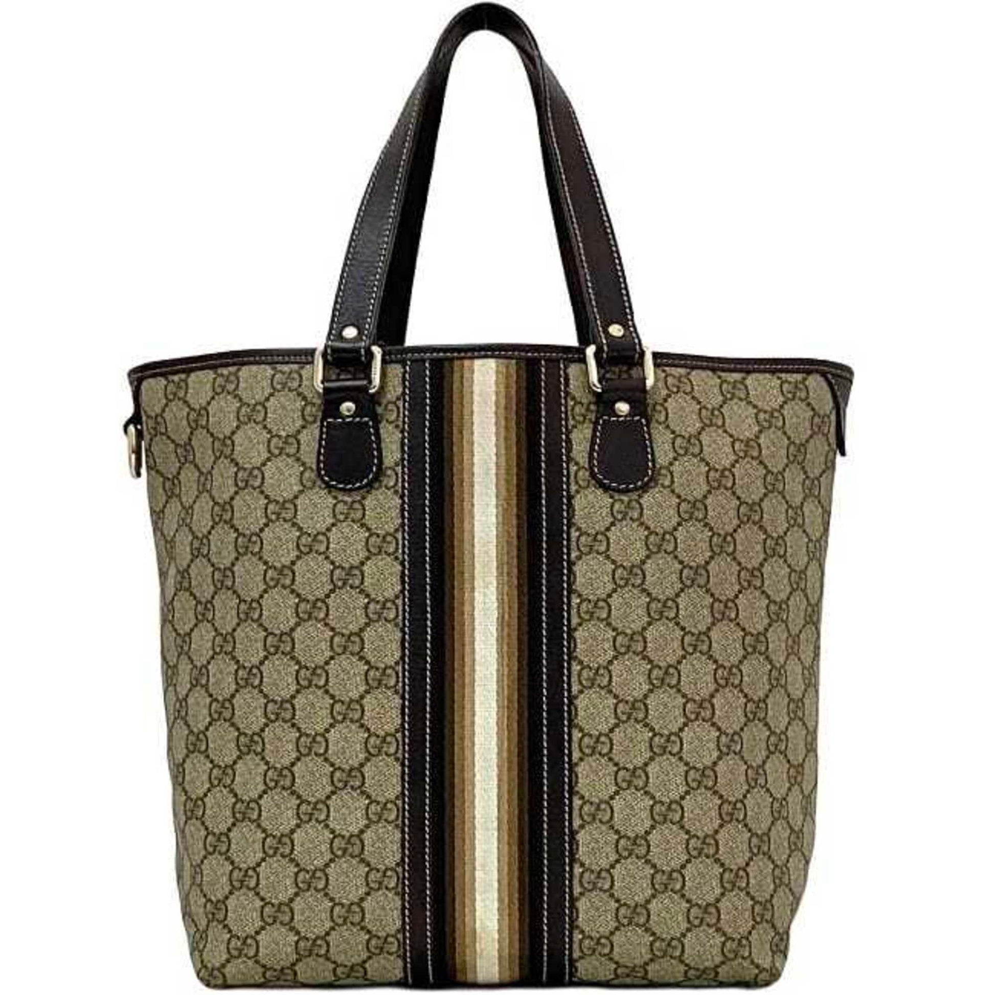 Gucci Beige Brown Leather Pvc Tote Bag ()