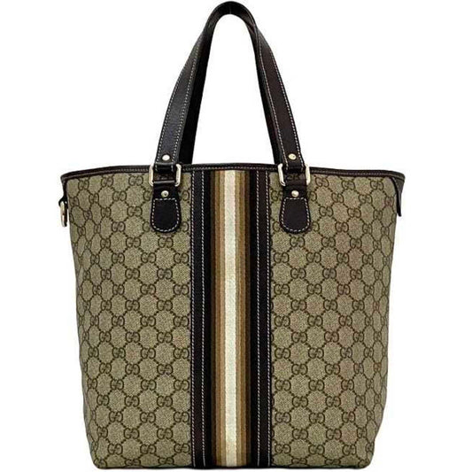 Gucci Beige Brown Leather Pvc Tote Bag ()
