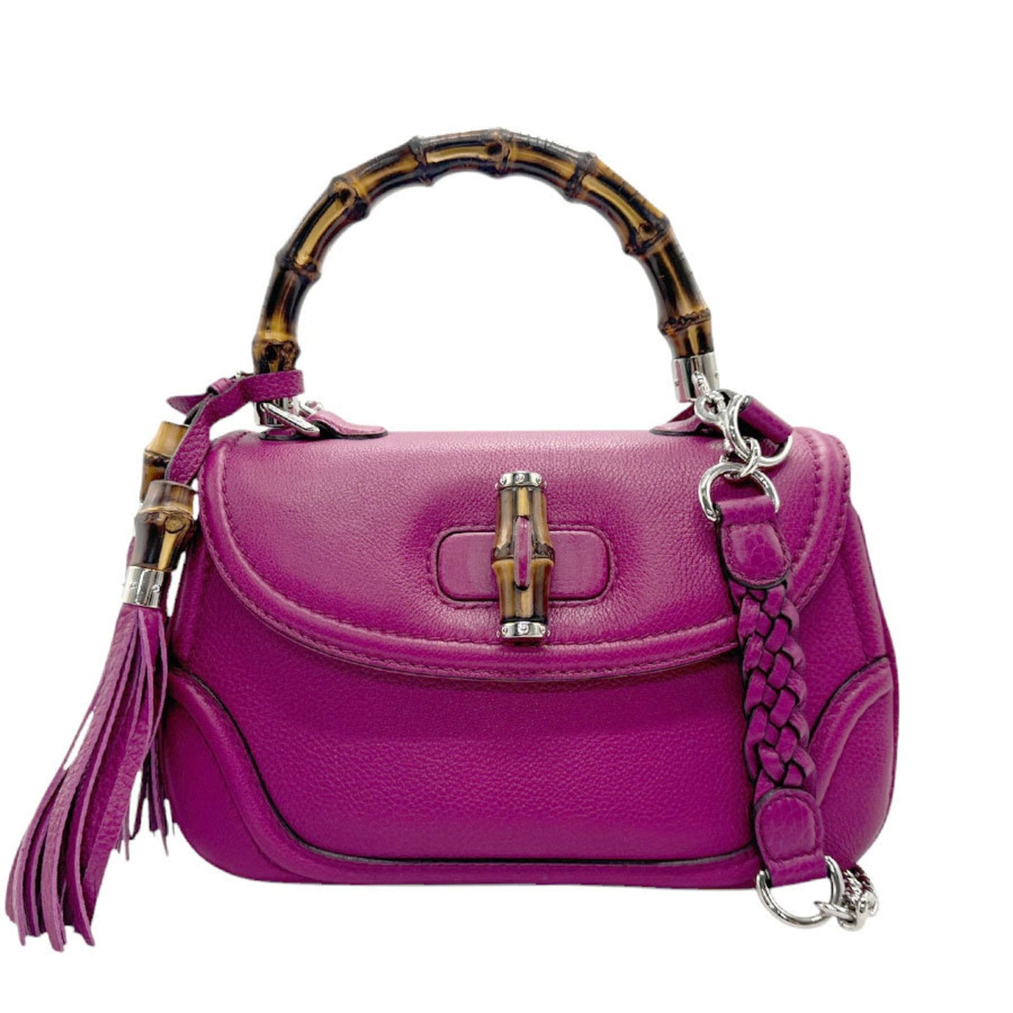 Gucci Bamboo Pink Purple Leather Handbag Shoulder Bag ()