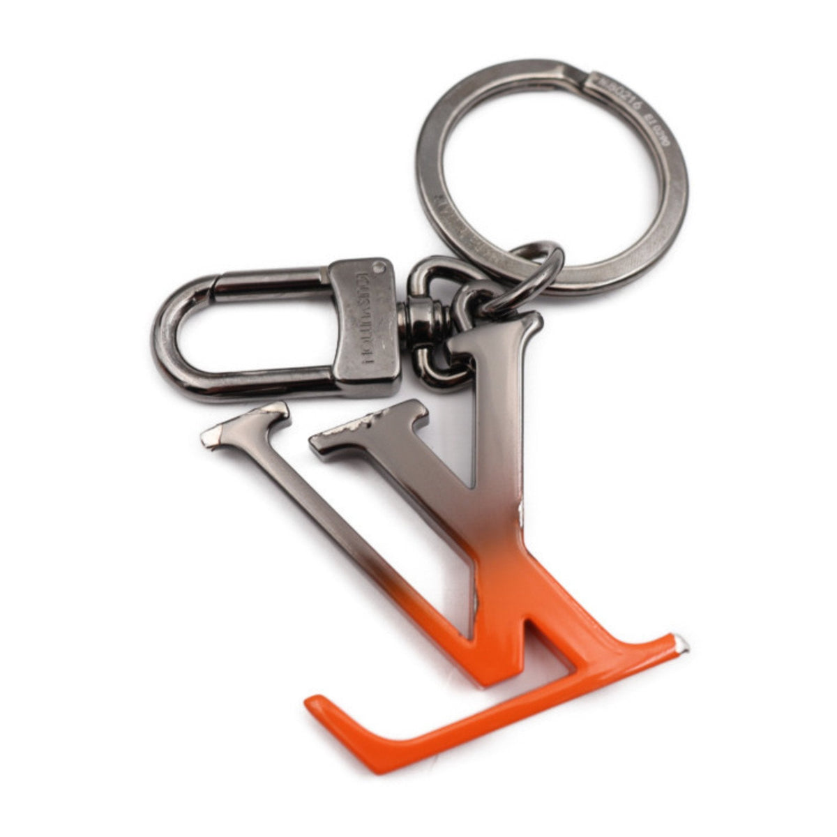 LOUIS VUITTON Portocle LV Spray Keychain M80216 Metal Gunmetal Orange Keyring Bag Charm Vuitton