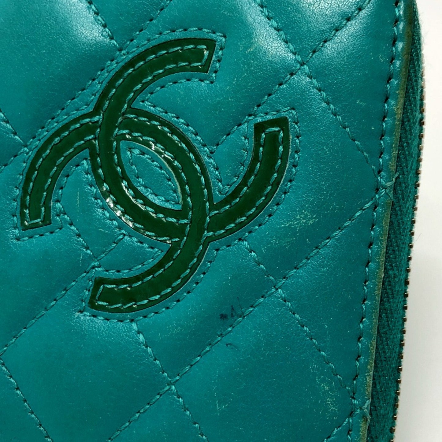 Chanel CC Mark Zip Around Long Wallet Green SilverHardware