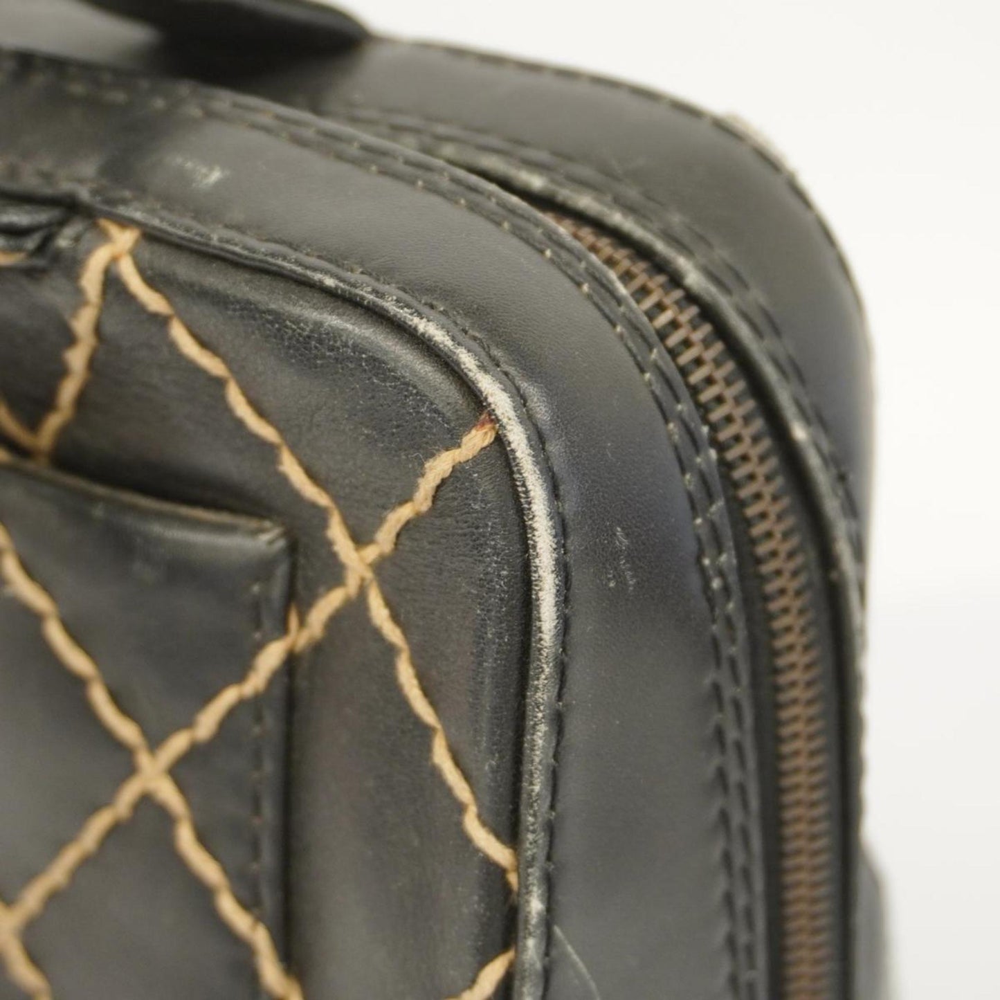 Chanel Tote Bag Wild Stitch Leather Black Women's