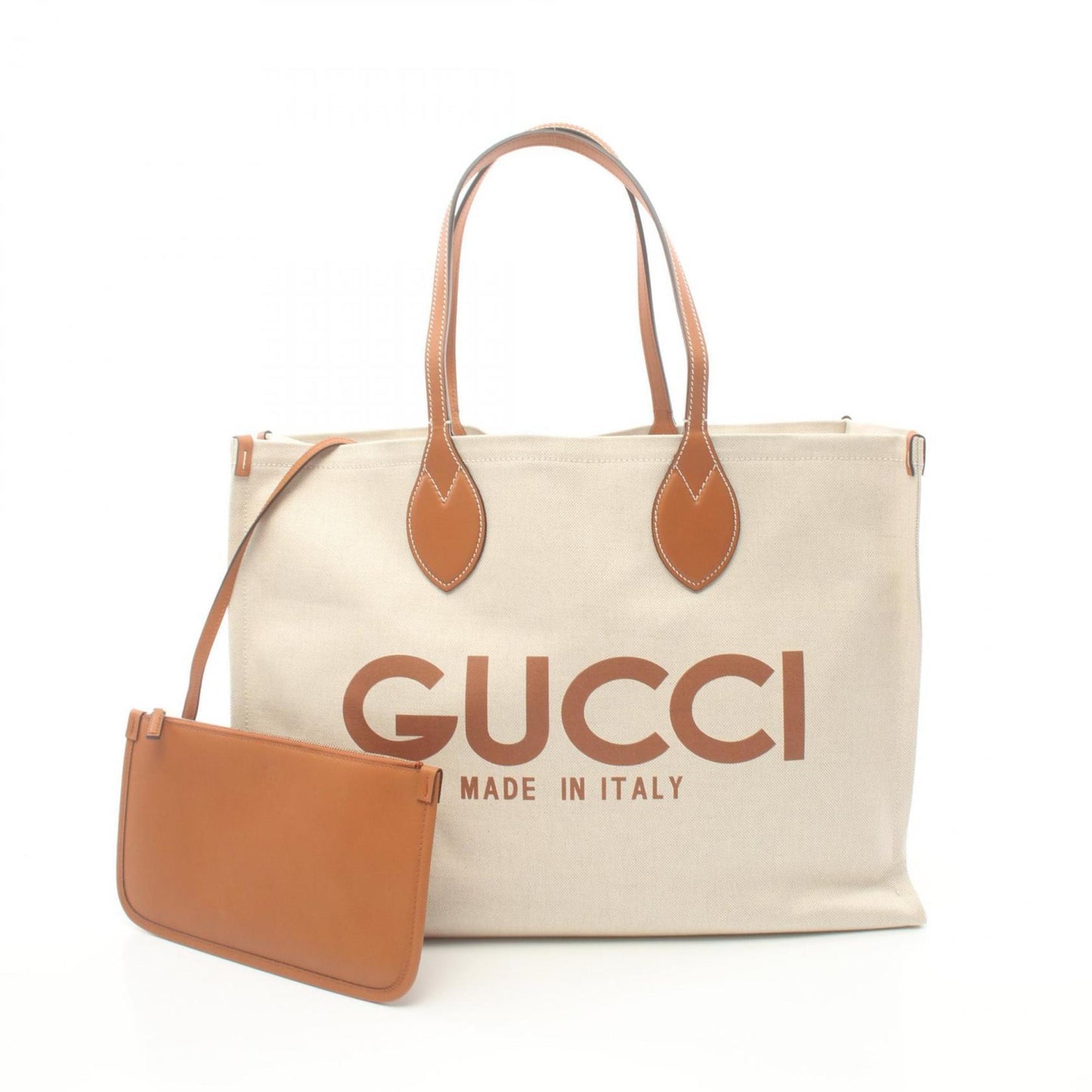 Gucci Beige Brown Canvas Leather Tote Bag