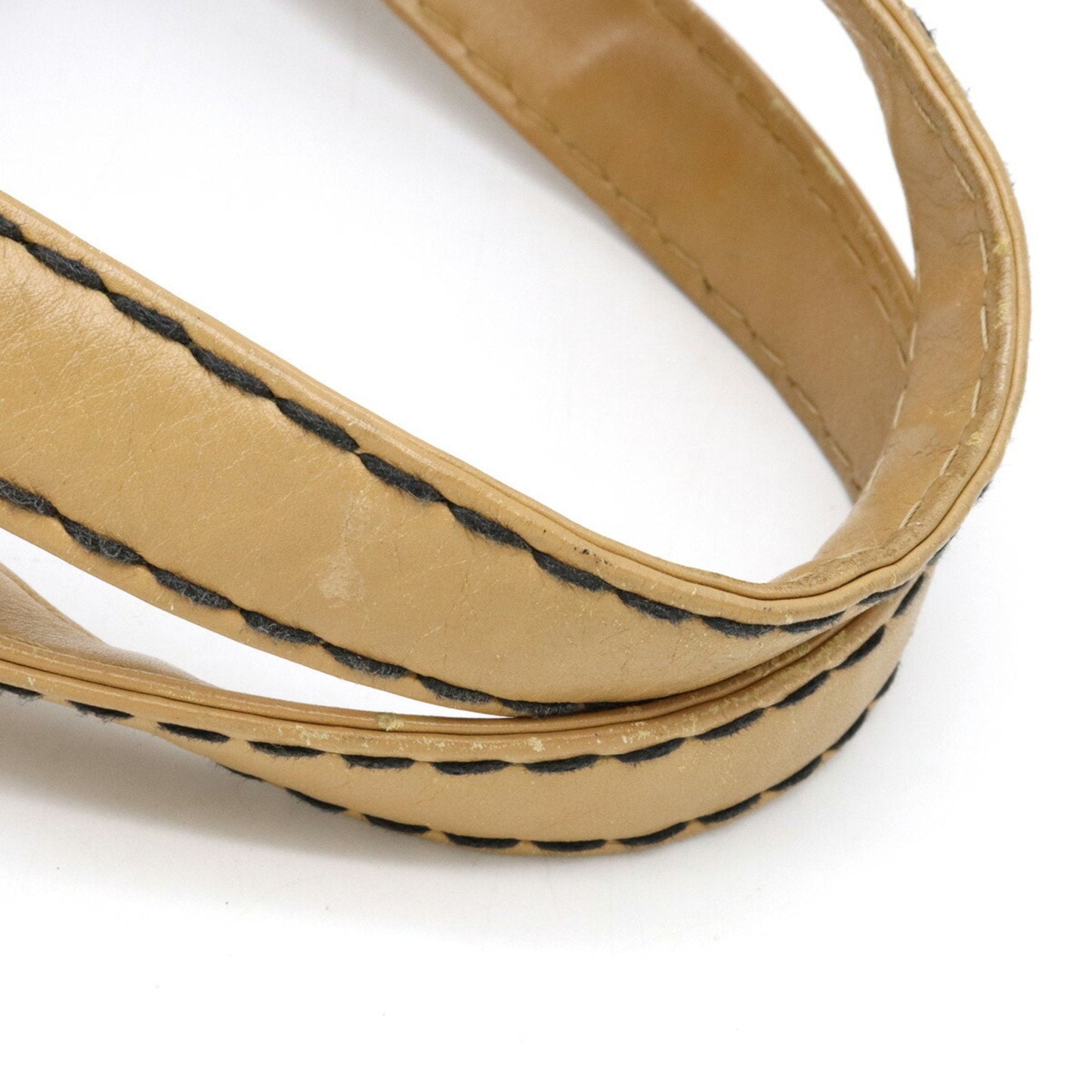 Chanel Wild Stitch Coco Mark Tote Bag HandBag Leather Beige A14693