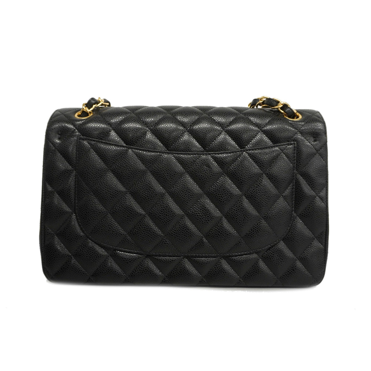Chanel[3bd4366-e-g] Auth  Big Matelasse W Flap W Chain Women's Caviar Leather Shoulder Bag