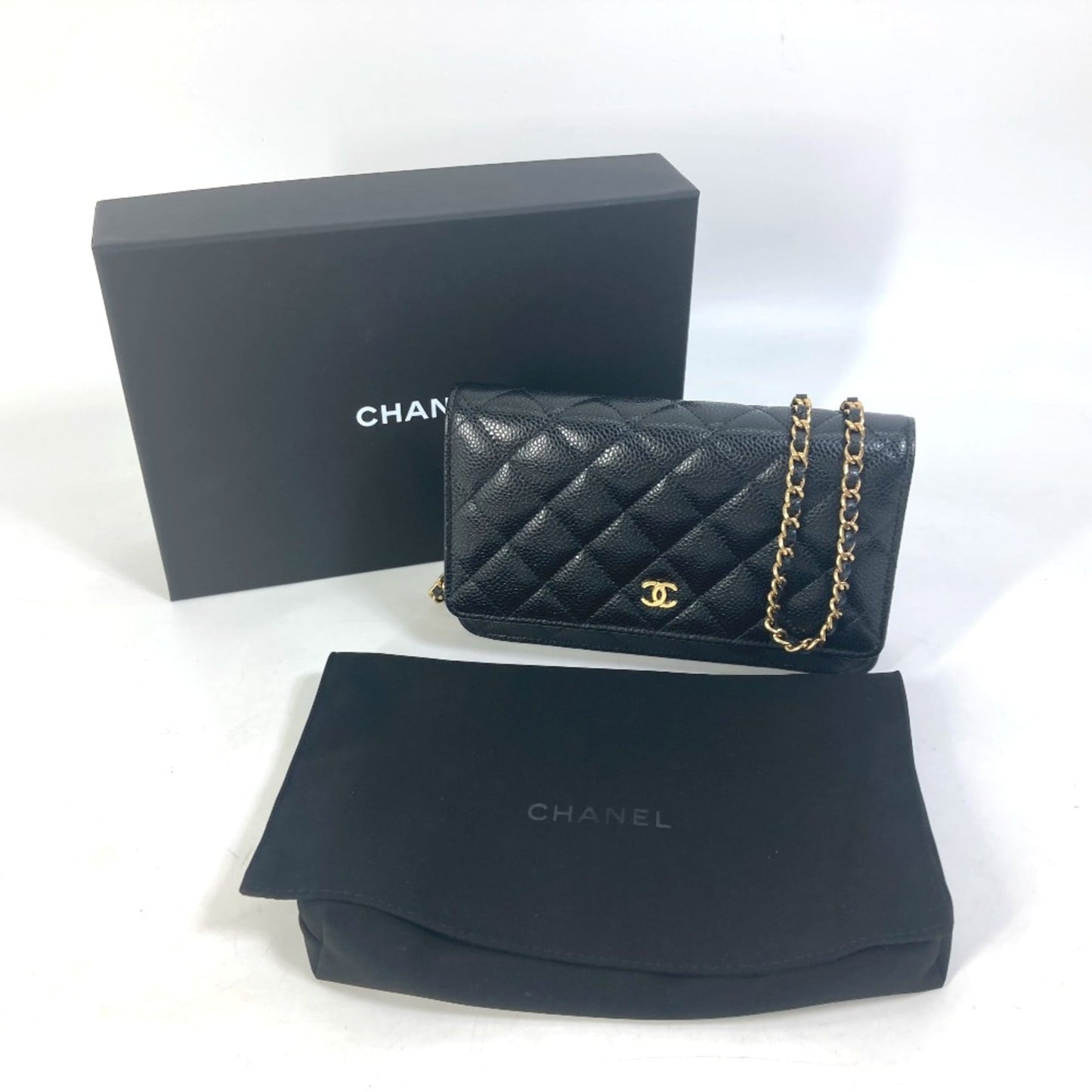 Chanel AP0250 Long Wallet Classic Chain Wallet Crossbody Shoulder Bag Black GoldHardware