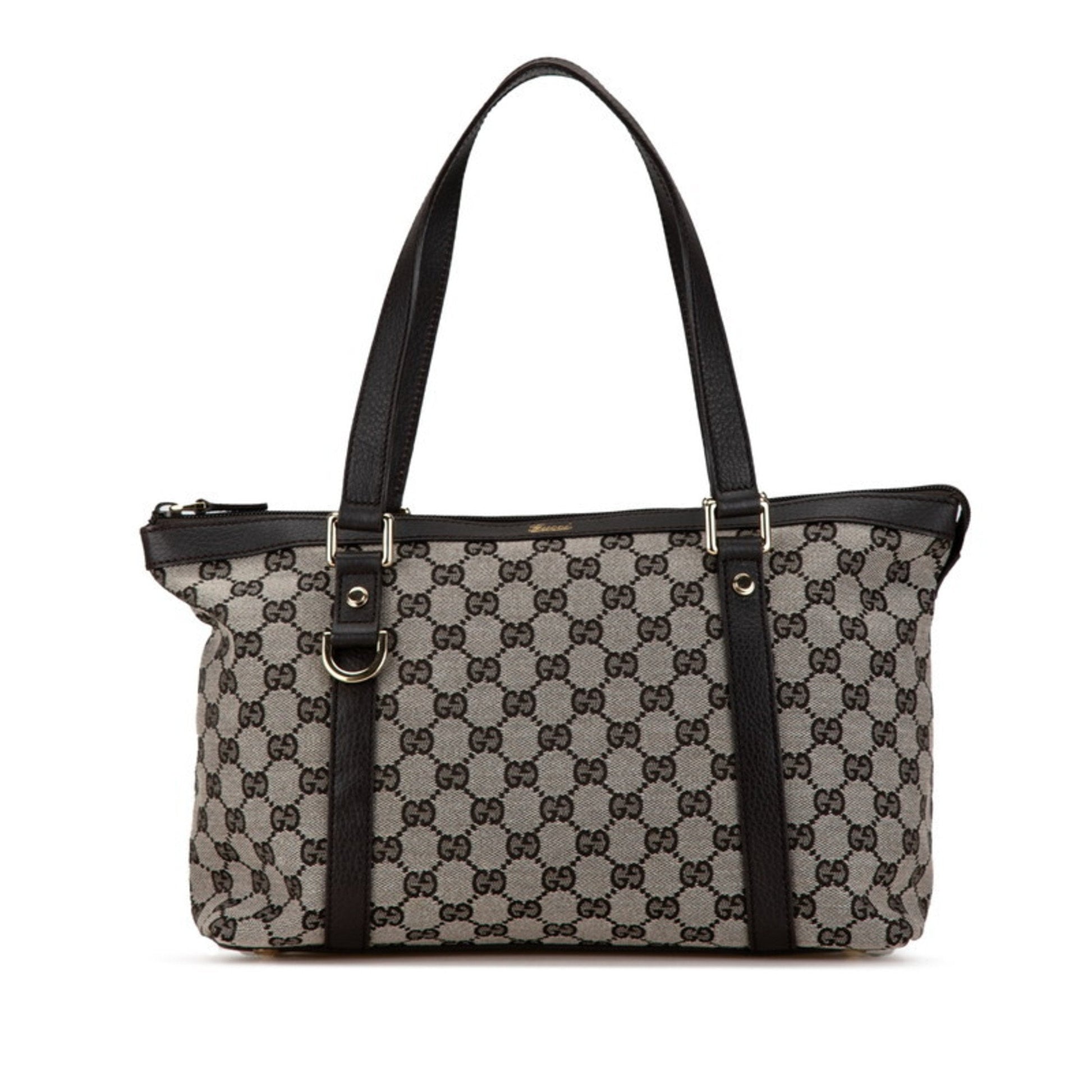 Gucci Black Canvas Leather Handbag Tote Bag ()