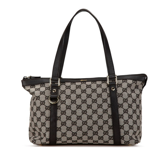Gucci Black Canvas Leather Handbag Tote Bag ()