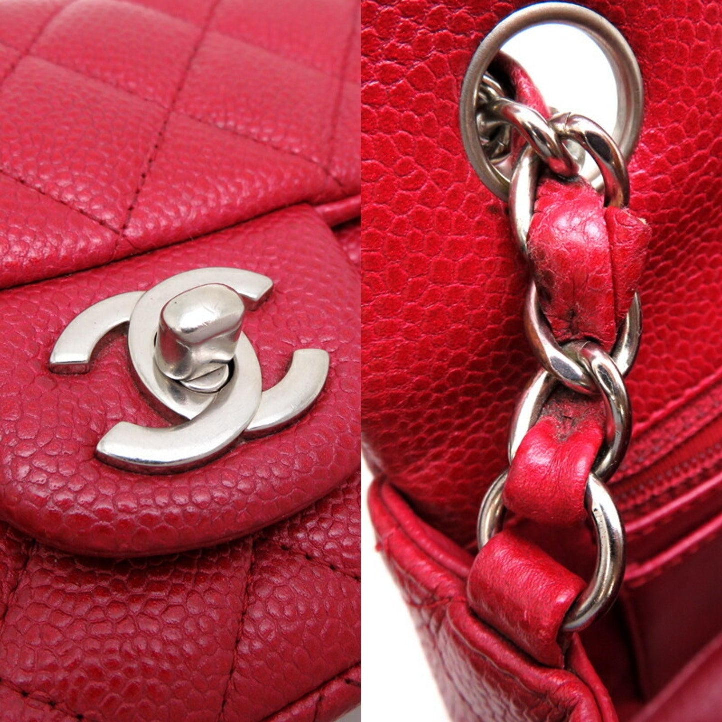 Chanel Seal Matelasse Chain Shoulder 20 Women's Bag A69900 Caviar Skin Red