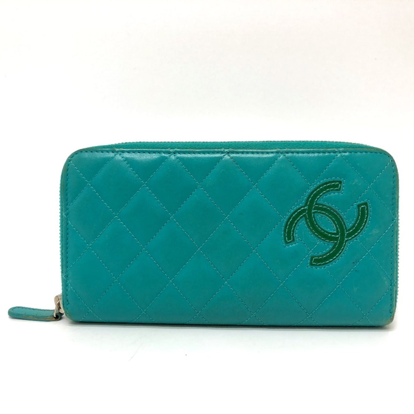 Chanel CC Mark Zip Around Long Wallet Green SilverHardware