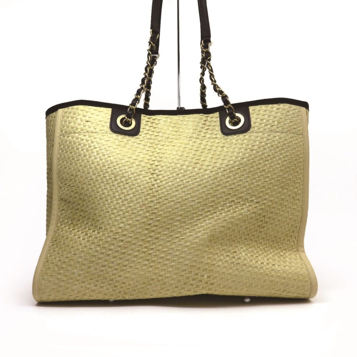 CHANEL Deauville MM A67001 Chain Tote Bag Raffia Beige