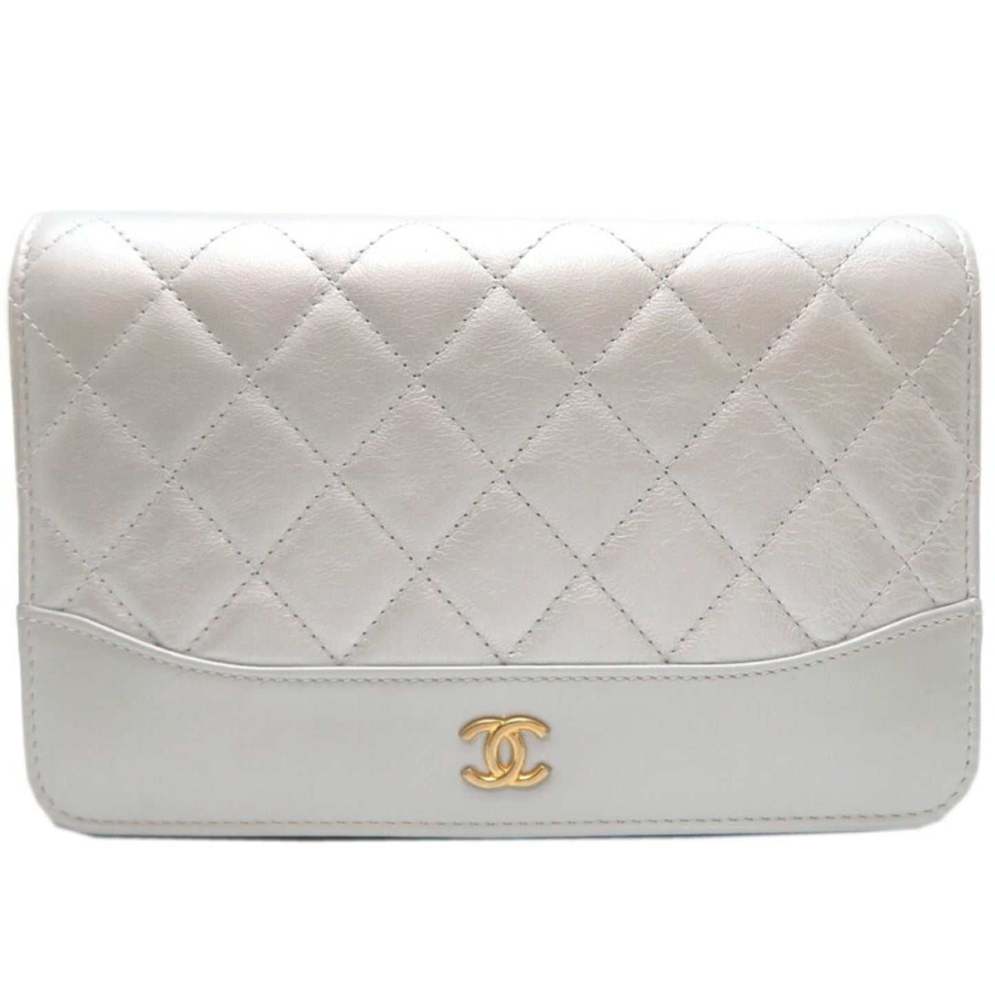 Chanel Seal Matelasse Chain Wallet Women's Shoulder Bag A84389 Lambskin Silver