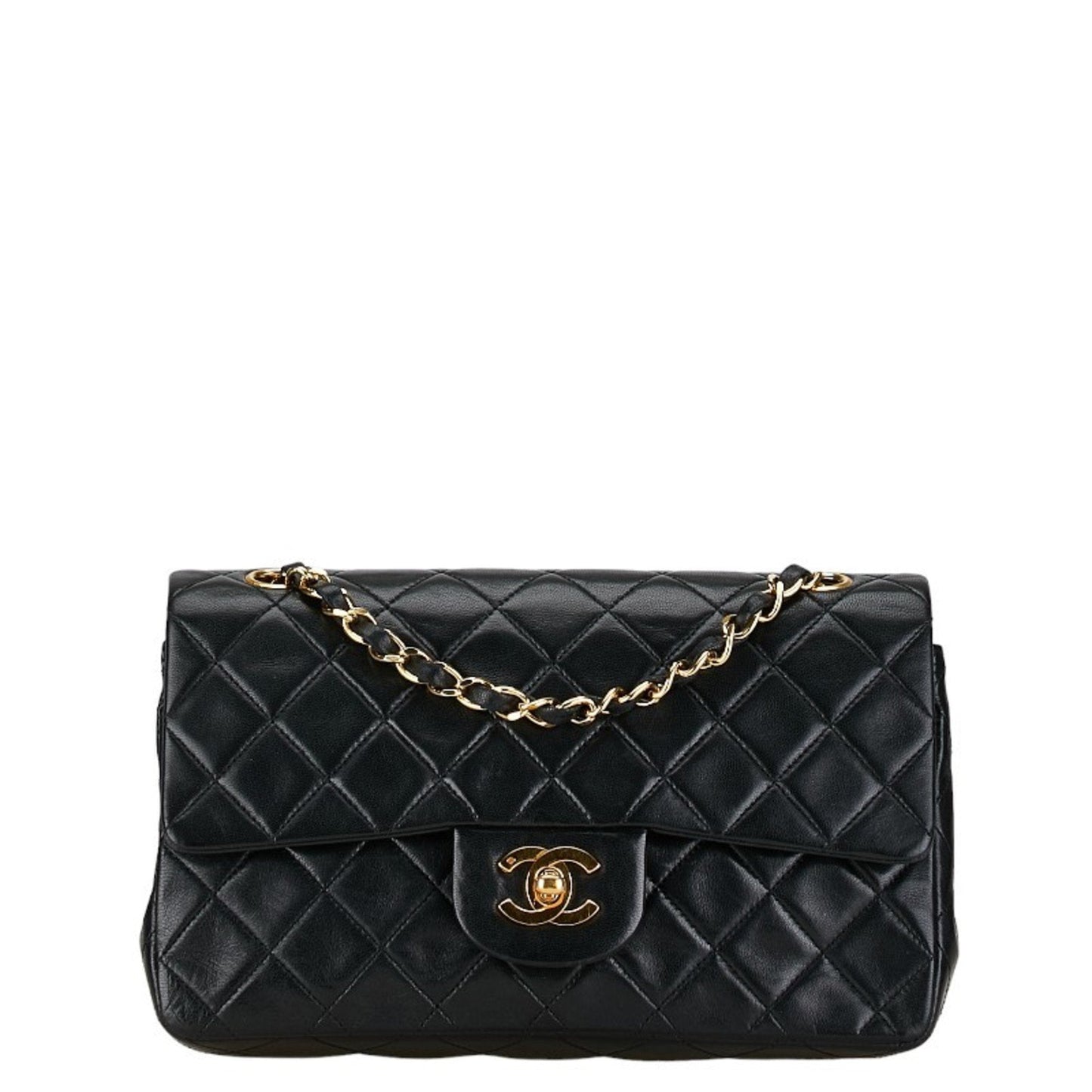 Chanel Matelasse 23 Coco Mark Double Flap Chain Shoulder Bag Black Leather Women's CHANEL