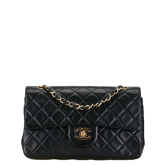 Chanel Matelasse 23 Coco Mark Double Flap Chain Shoulder Bag Black Leather Women's CHANEL