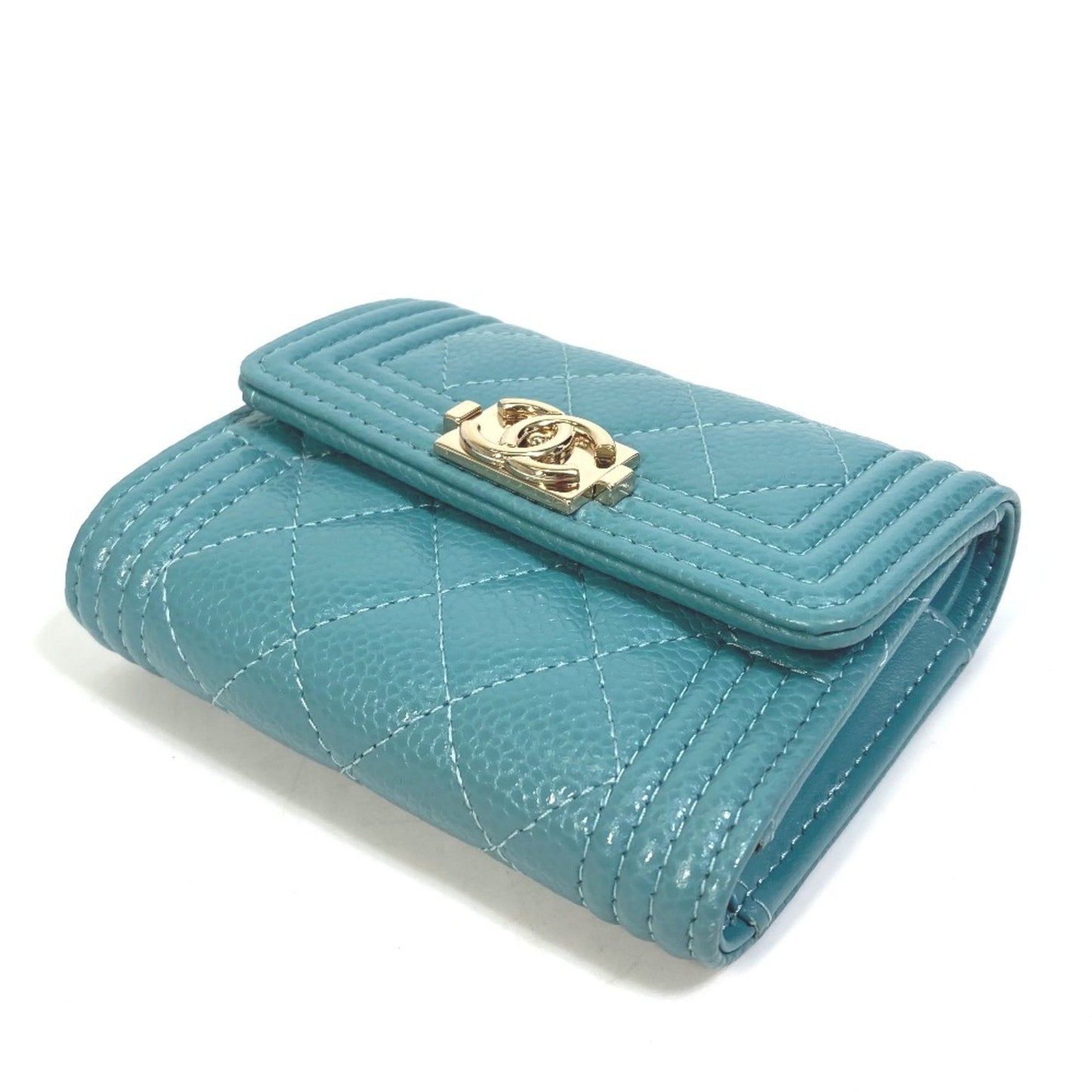 Chanel A84068 CC Mark Small Compact Wallet Trifold wallet blue GoldHardware