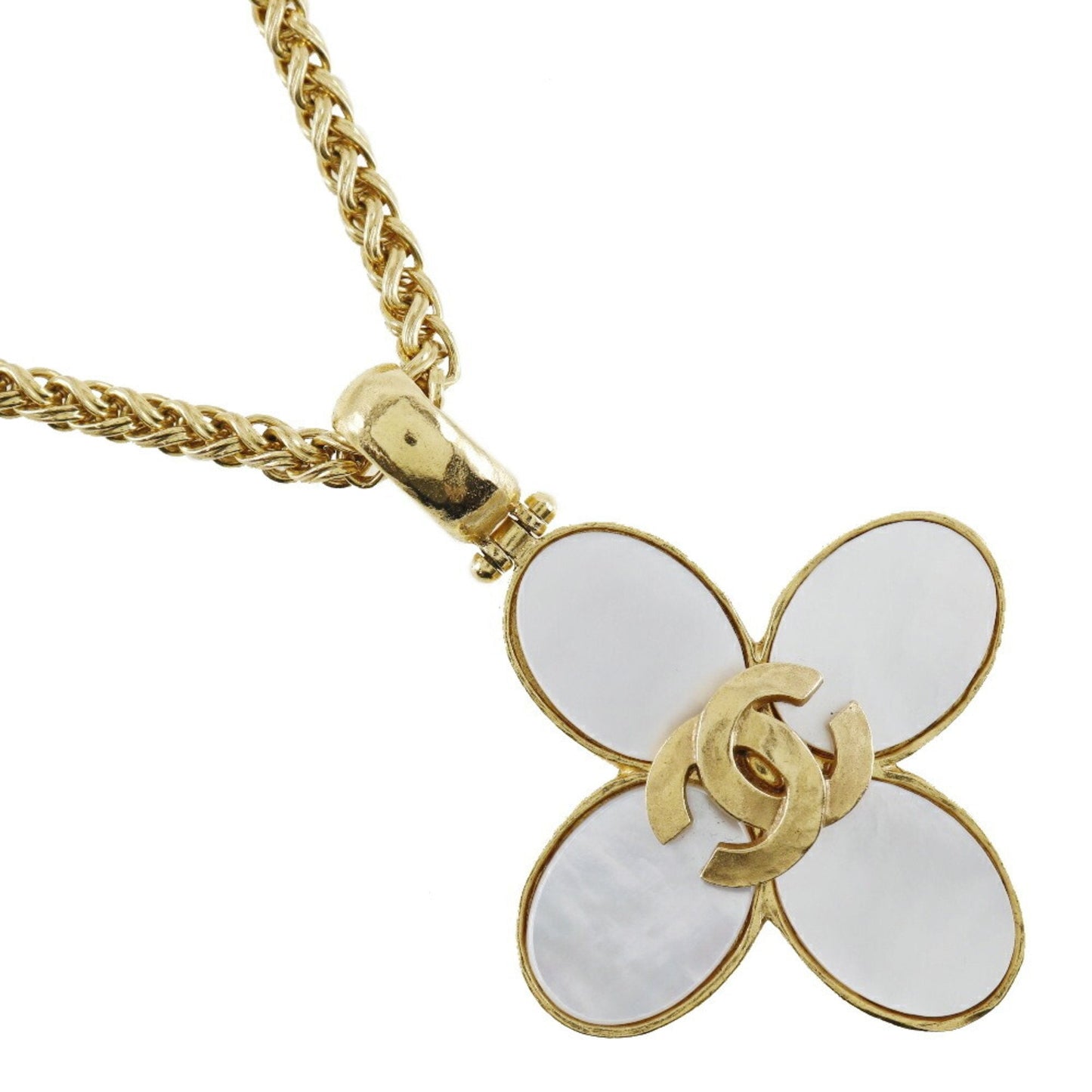 Chanel Coco Mark Necklace Flower Vintage Gold Plated x Shell France Year 1995 95A COCO Ladies