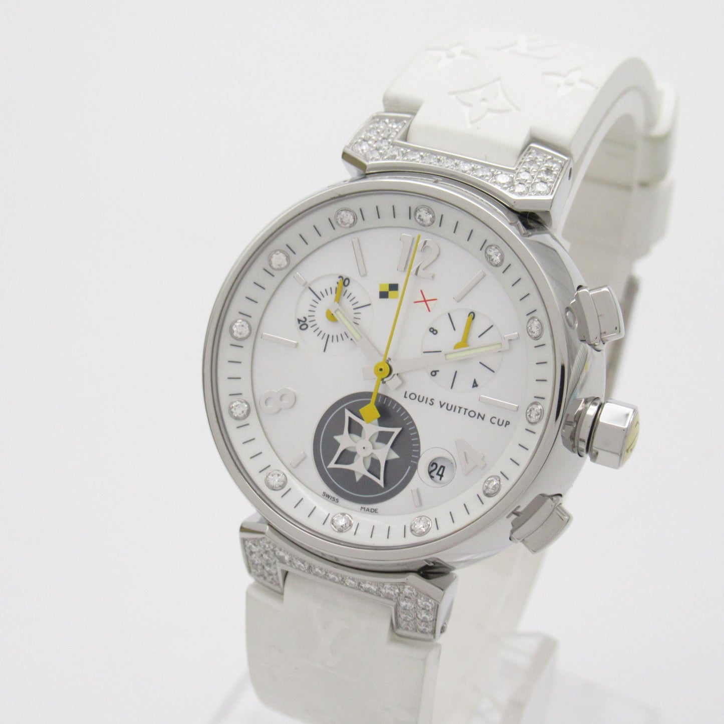 LOUIS VUITTON Tambour Chrono Lovely Cup 12P Diamond/Lug Diamond Wrist Watch Wrist Watch Q132H Quartz White White shell Q132H