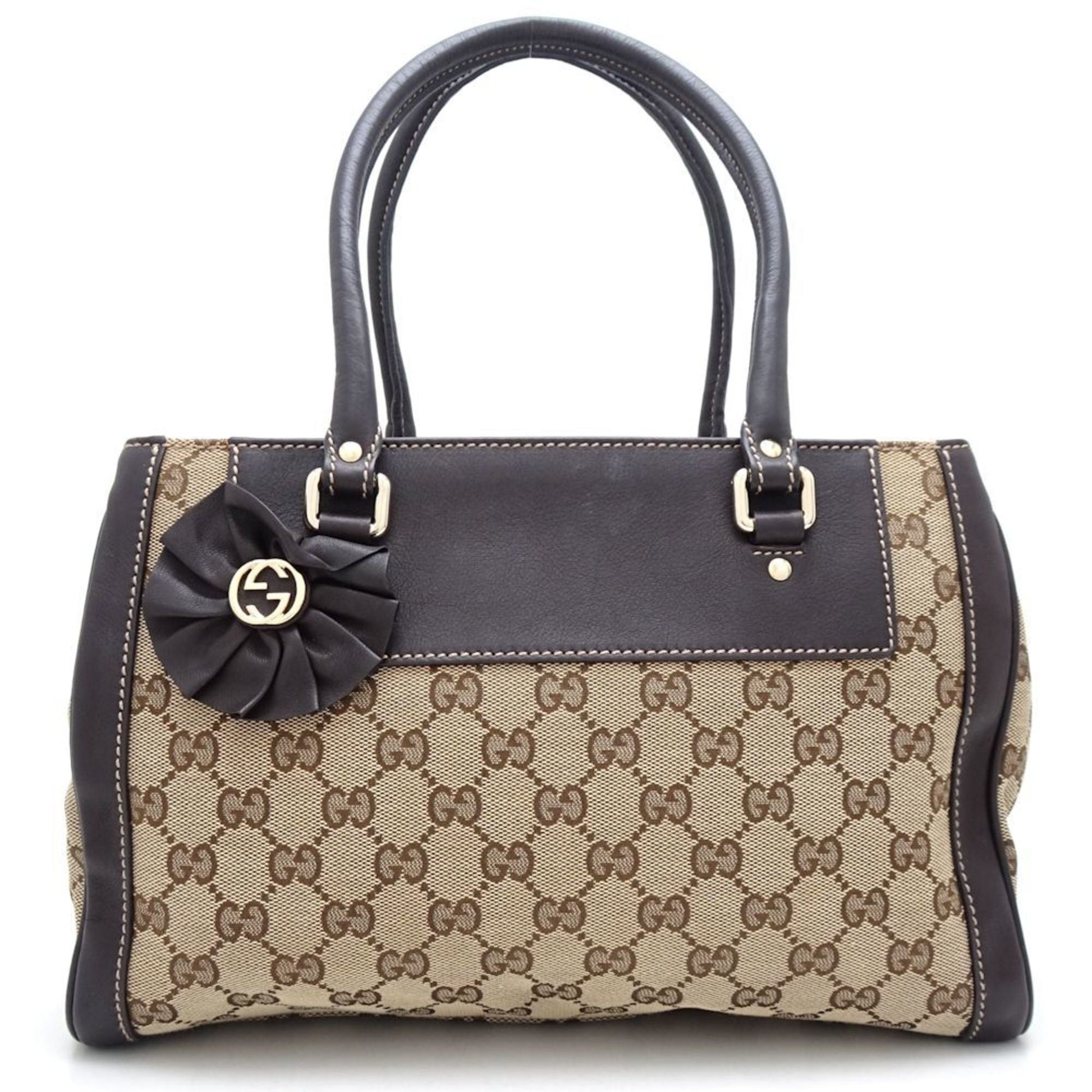 Gucci Beige Brown Gg Canvas Leather Tote Bag ()