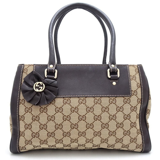 Gucci Beige Brown Gg Canvas Leather Tote Bag ()
