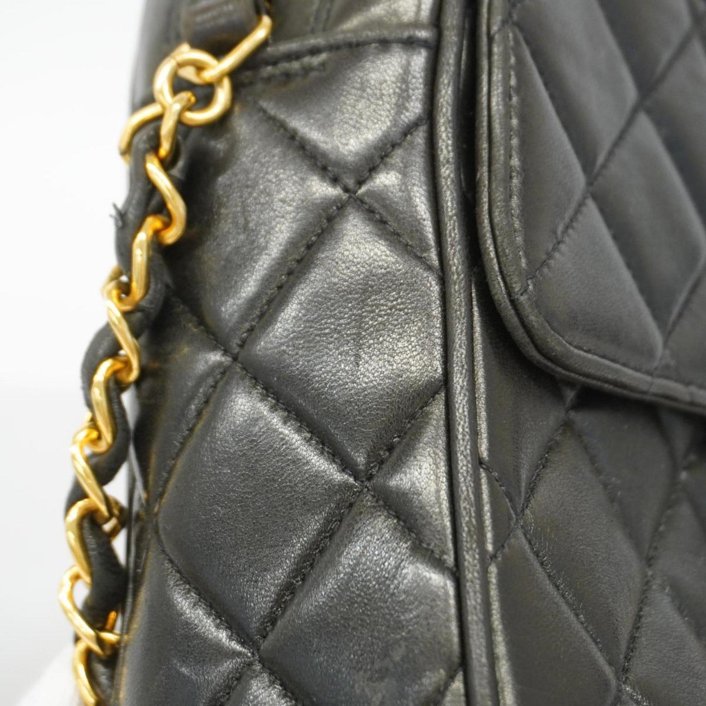 Chanel Shoulder Bag with Matelasse Chain Lambskin Black Women's