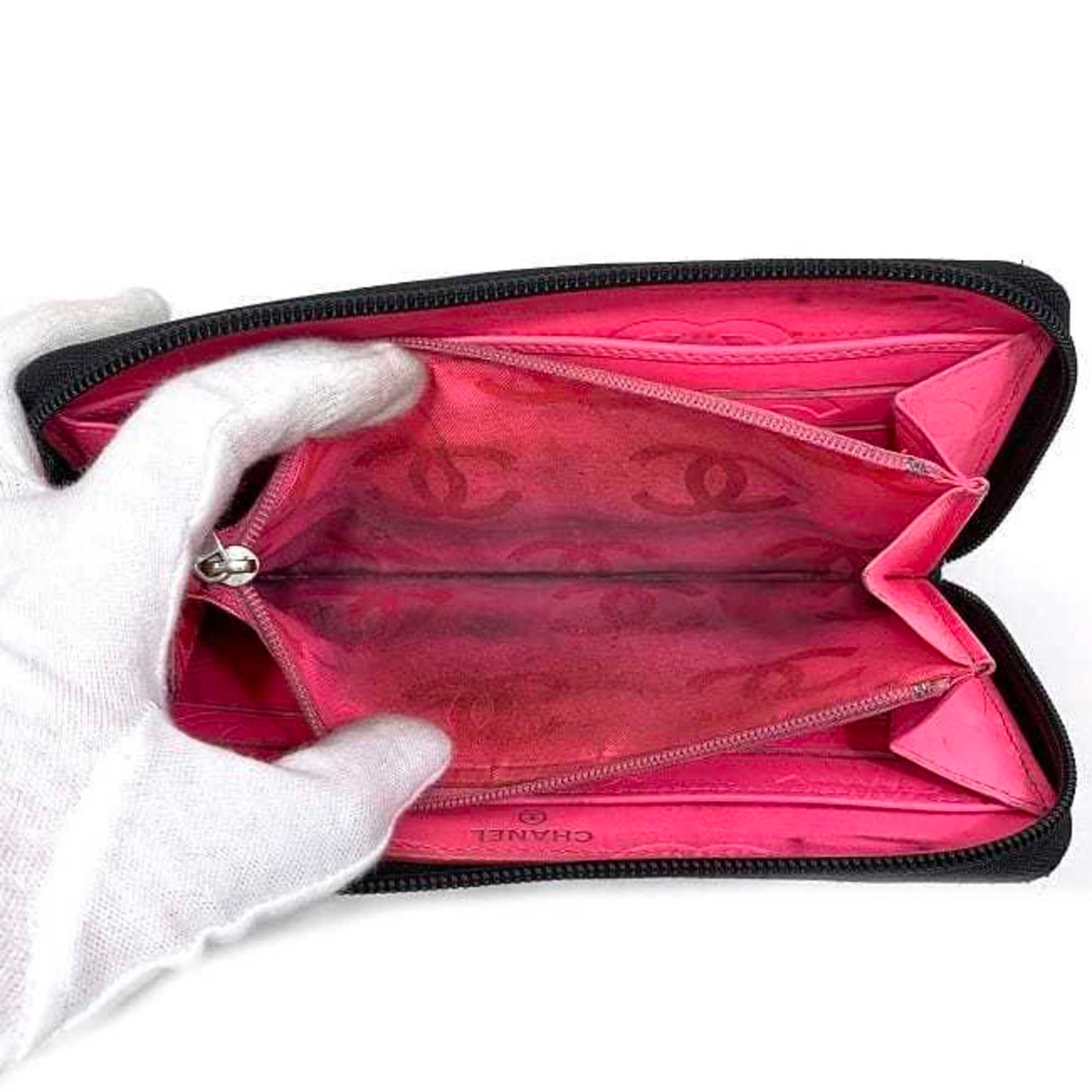 CHANEL Round Long Wallet Black Pink Silver Cambon A50078 Cocomark Leather Lambskin 16th  Purse Women's