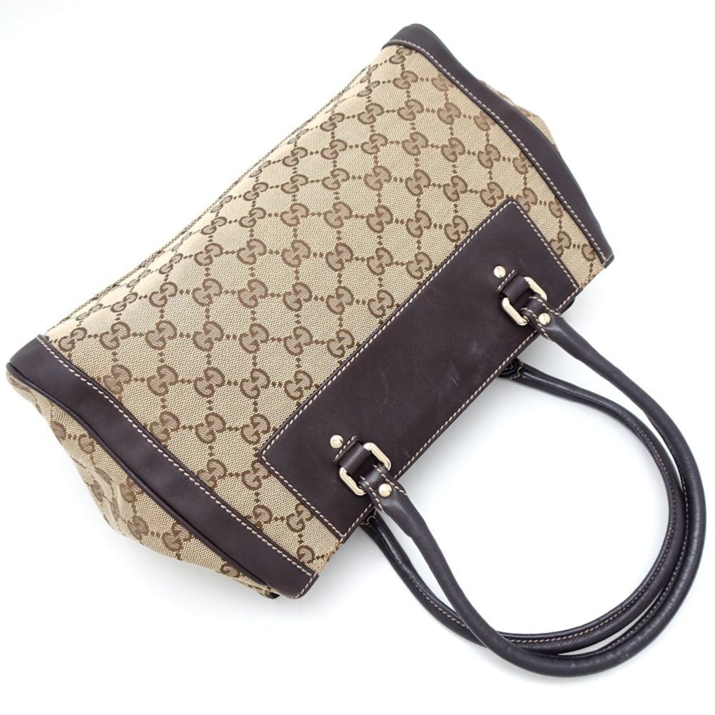 Gucci Beige Brown Gg Canvas Leather Tote Bag
