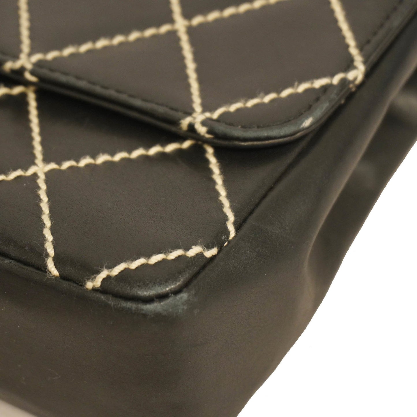 Chanel shoulder bag wild stitch W chain leather black gold metal