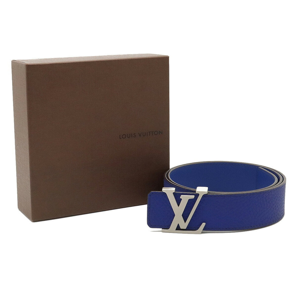 LOUIS VUITTON Suntulle LV Initial Belt Leather Blue #90 M9125U