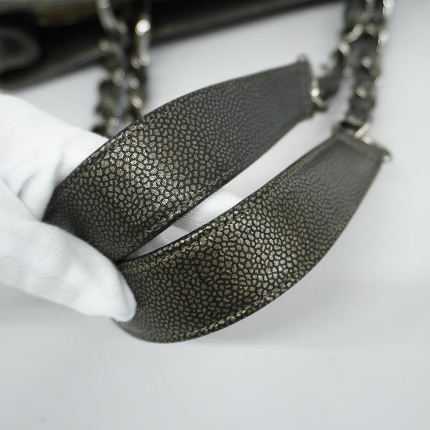 Chanel Shoulder Bag Matelasse Chain Caviar Skin Metallic Grey Women's