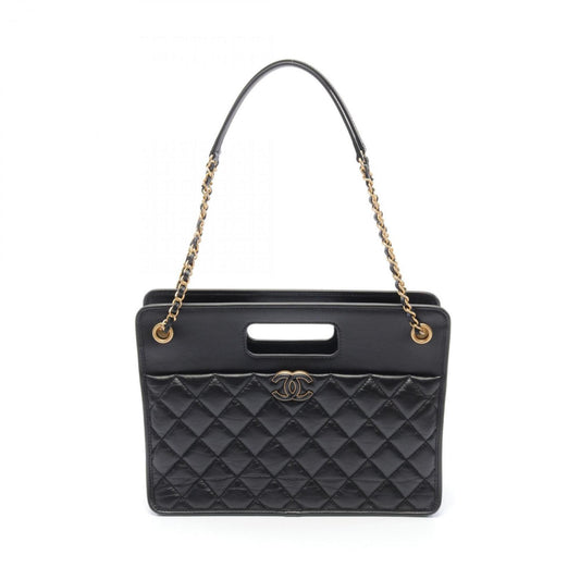 CHANEL Coco Mark Small Bag Matelasse Shoulder Leather Women's Black