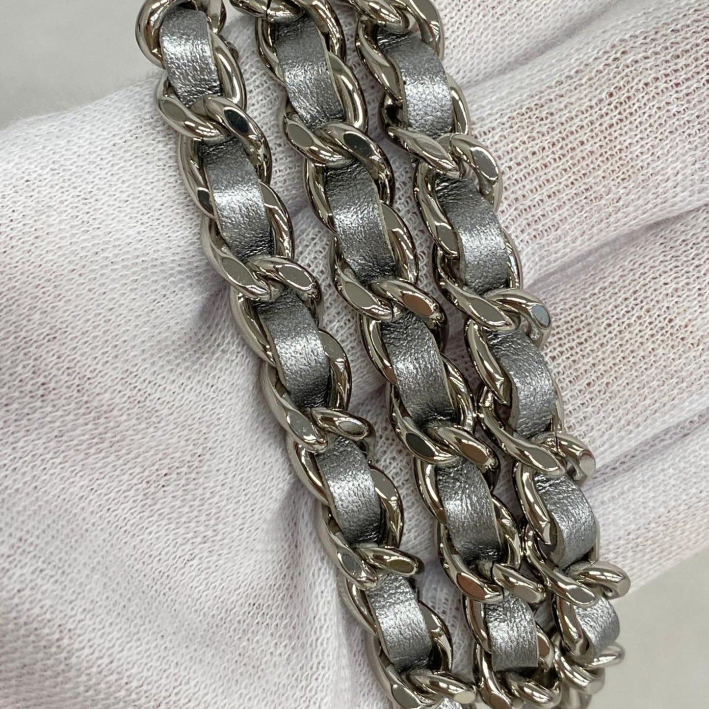 Chanel Shoulder Wallet V-Stitch Chain Coated Leather Grey Women's