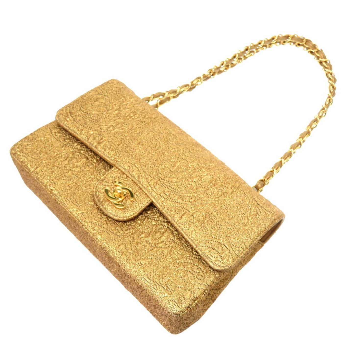 Chanel Nishijin Woven Double Flap Satin Leather Gold Chain Shoulder Bag Cocomark Turnlock