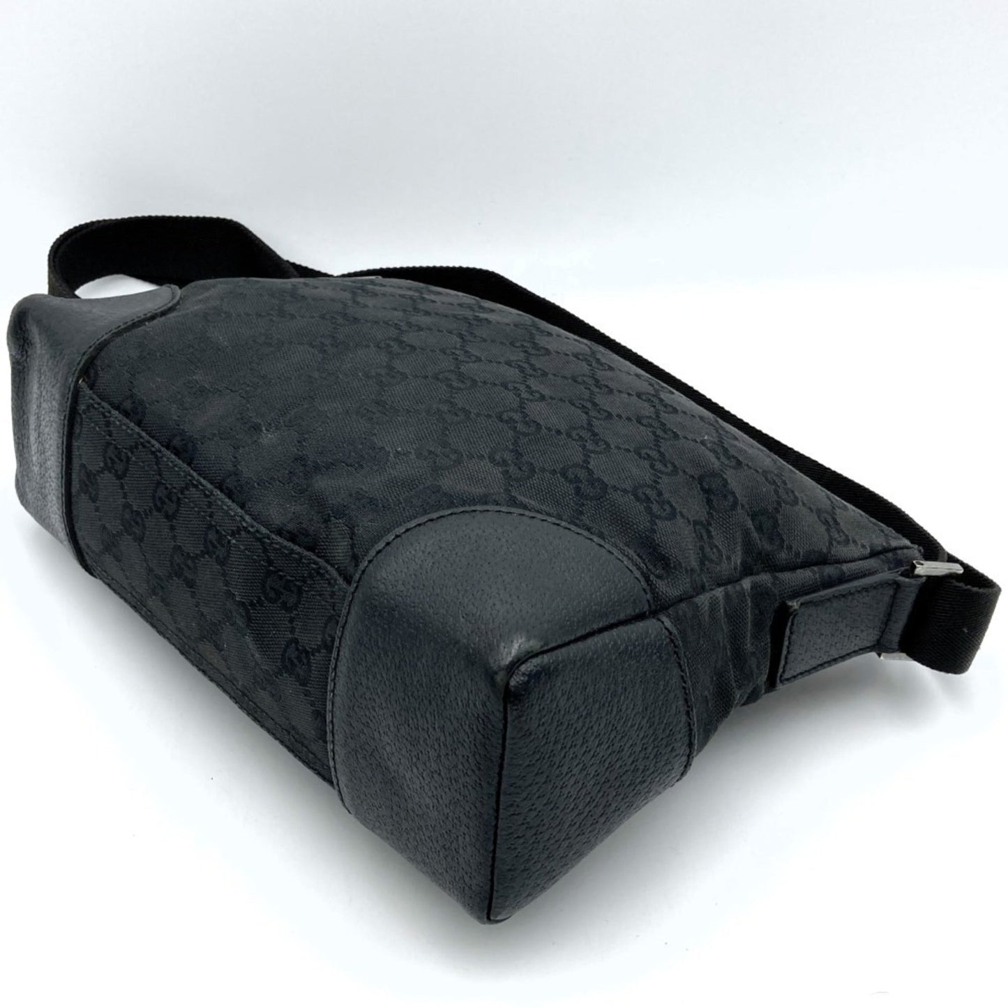 Gucci Black Gg Canvas Leather Shoulder Bag