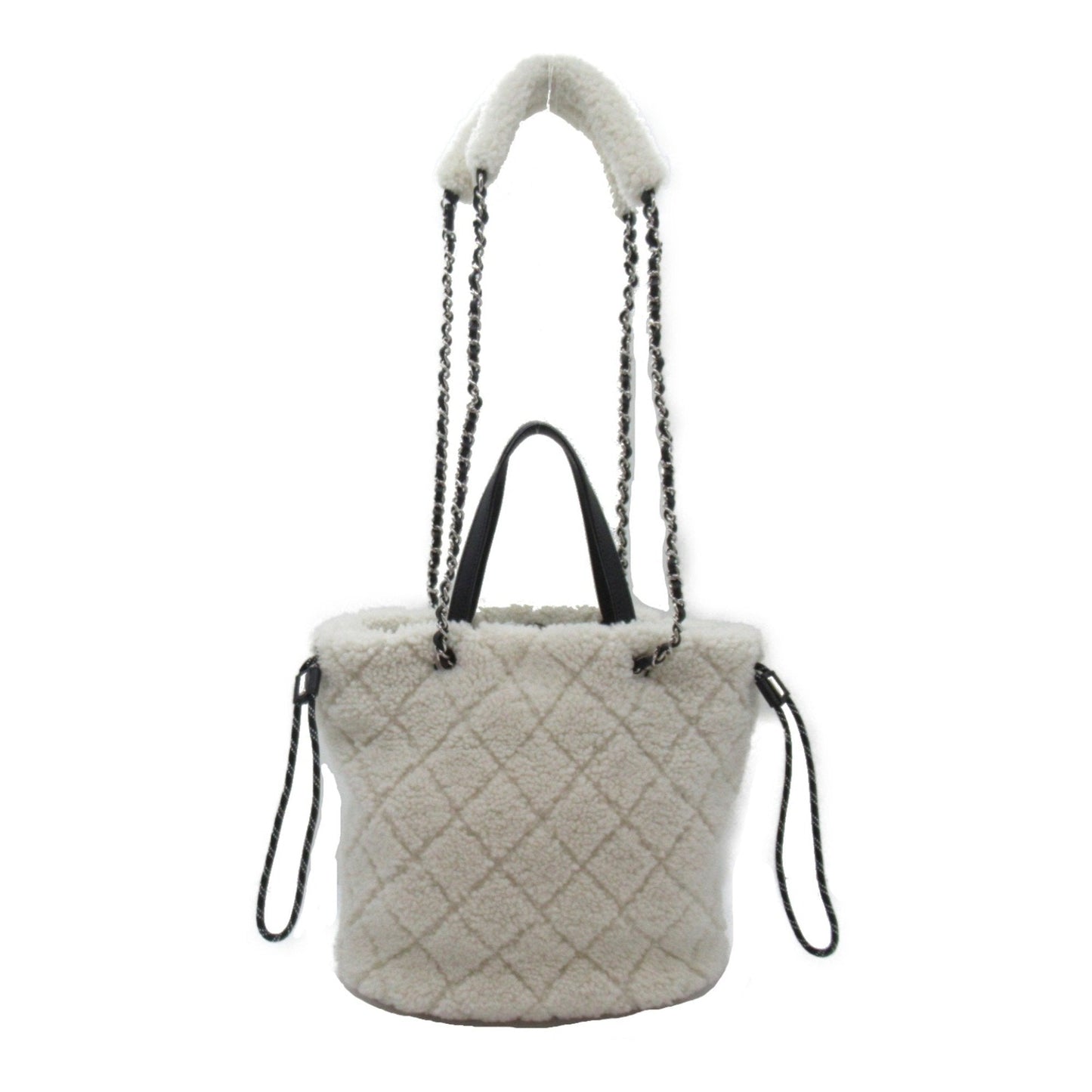 CHANEL 2way shoulder bag White Black leather Alingsheep AS0981
