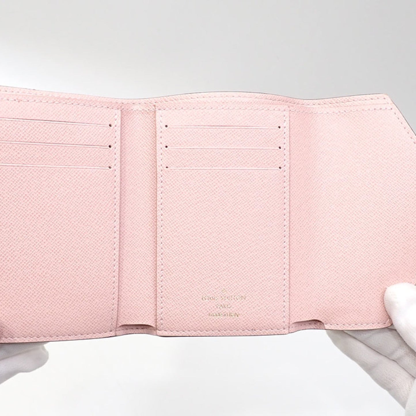 LOUIS VUITTON Trifold Wallet Damier Portefeuille Victorine Women's N61700 Ebene Rose Ballerine