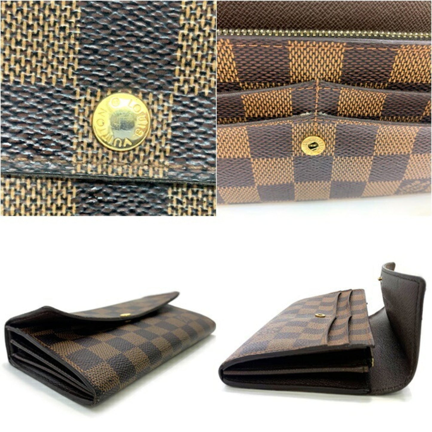 Louis Vuitton Portofeuil Sara Damier Ebene N61724 Long Bi-Fold Wallet Canvas CA2058 LOUIS VUITTON Coin Purse Flap Women's Men's