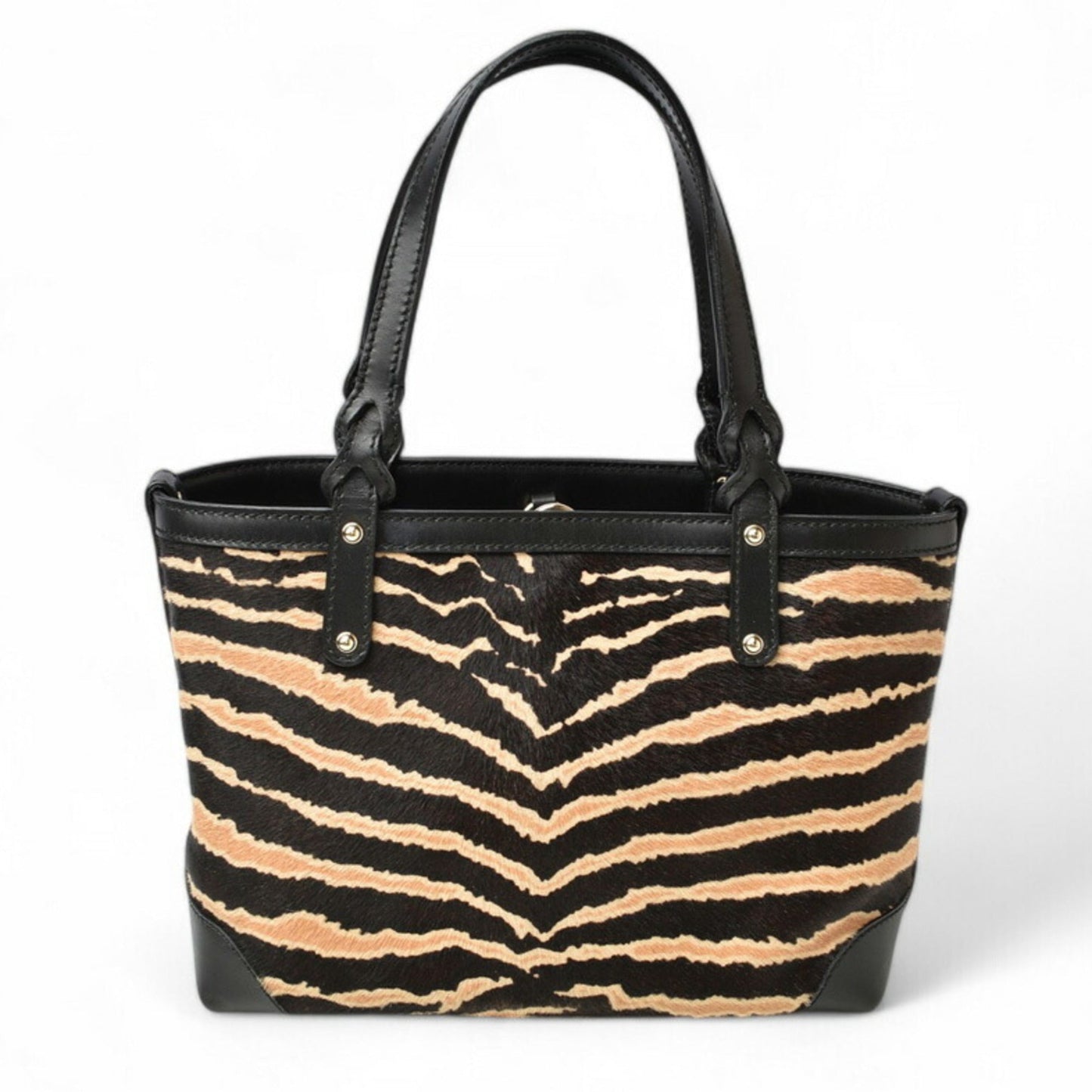Gucci Beige Black Leather Handbag Tote Bag ()
