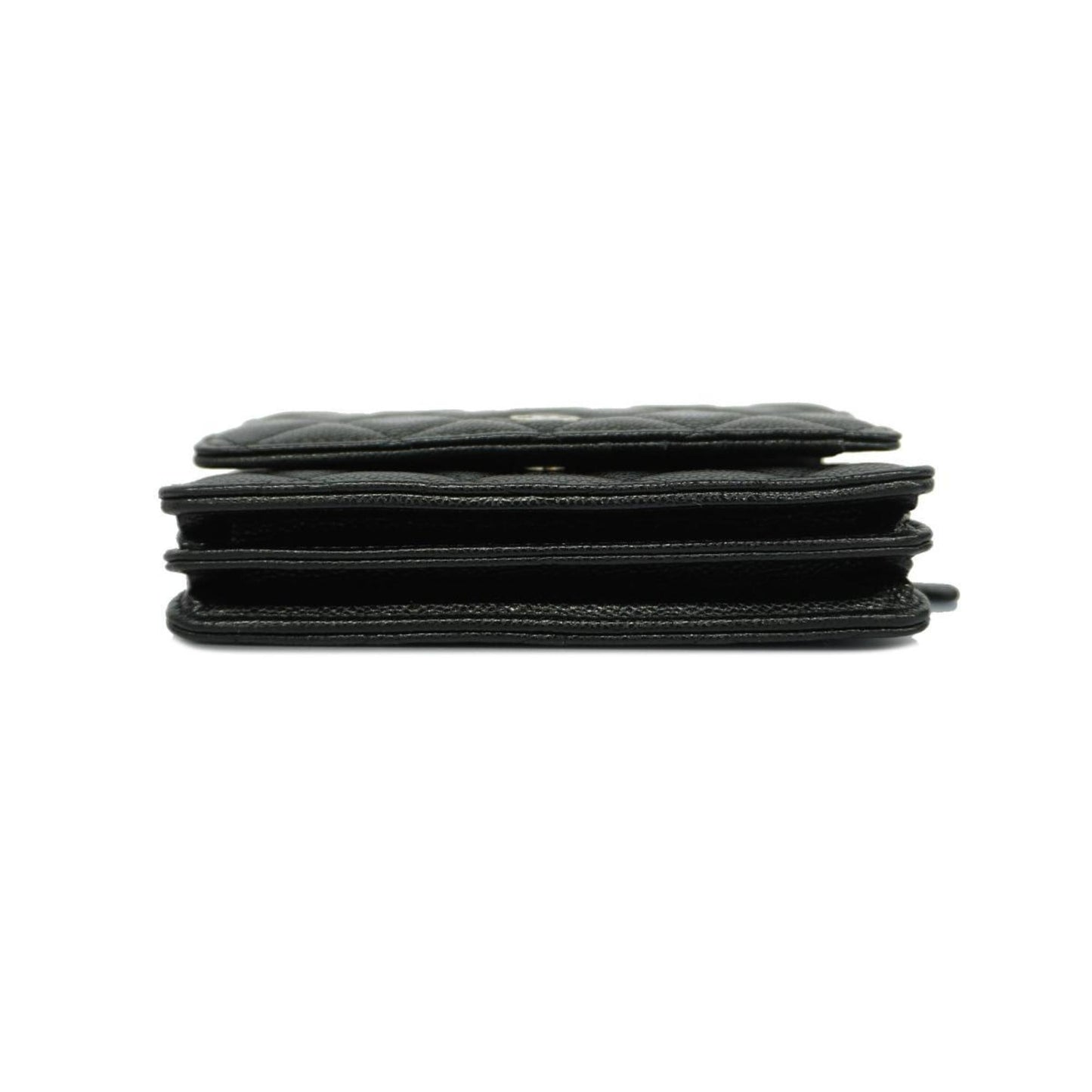 Chanel Shoulder Wallet Matelasse Chain Caviar Skin Black Women's